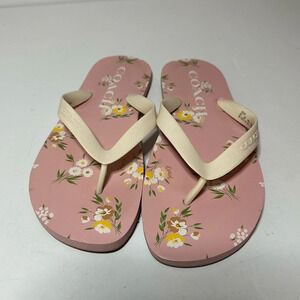 Coach Womens Flip Flops Floral Pattern Pink/Tan Size 8B (FG3437)